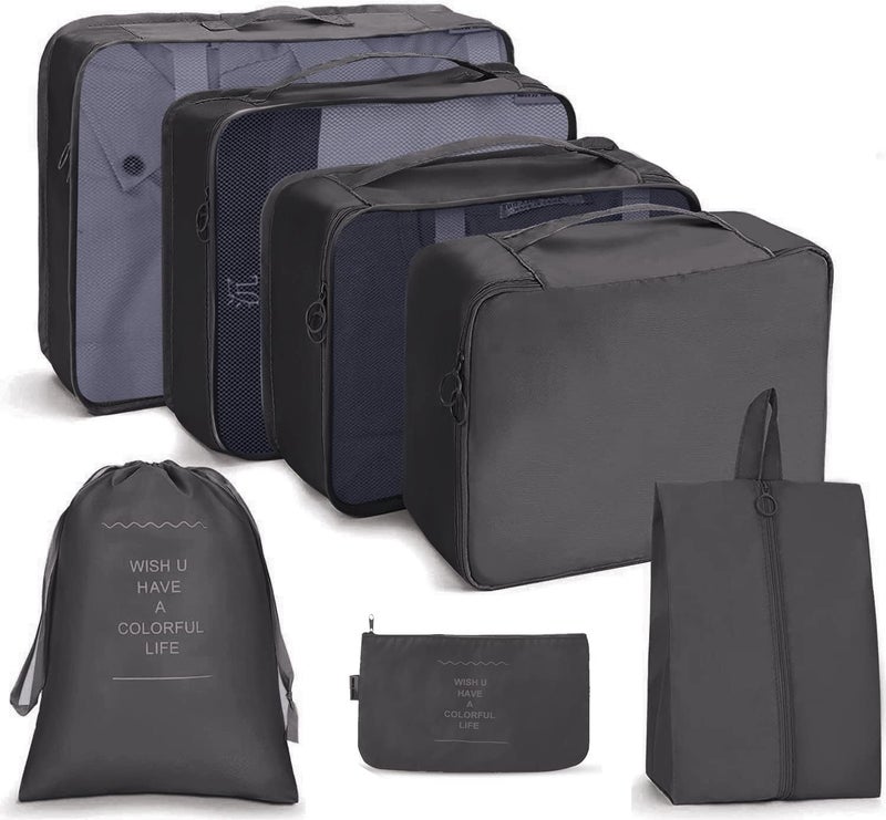 SPELLWISH Packing Cubes 7 Set Travel Organizer Cubes for Suitcases Lightweight Luggage Packing Orginzers for Travel Acessories (Black) - Image 1