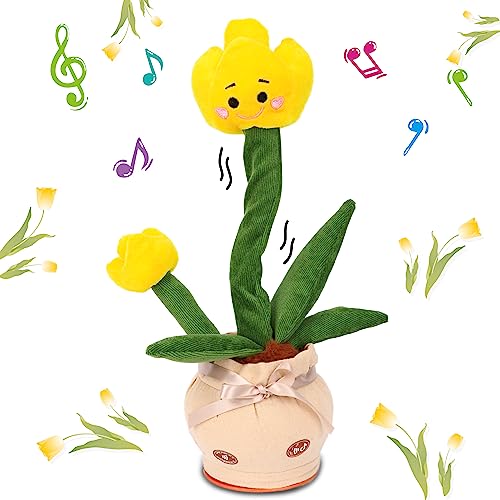 Cuteoy Talking Tulips Plush Toy Repeats What You Say Dancing Walking Mimicking Twisting Stuffed Animal Musical Electric Interative Christmas Birthday Girls Boys Flowers Gifts - Image 1