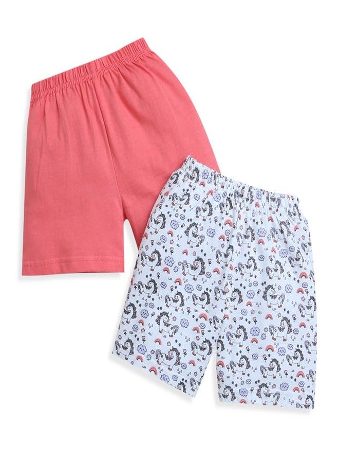 BUMZEE Coral & White Girls Shorts Pack of 2 Age - 3-6 Months (Peb8883B-crl.wht) - Image 1