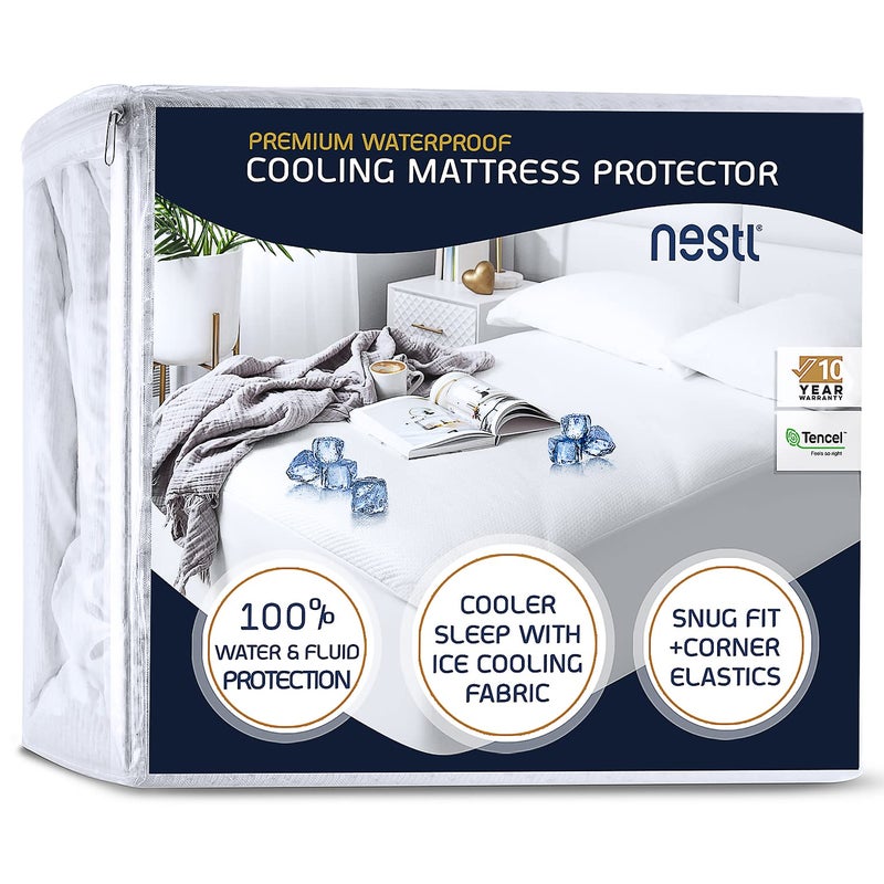 Nestl Queen Size Mattress Protector Cooling Waterproof Washable Mattress Cover Fitted Mattress Pad 21 Deep Pocket
