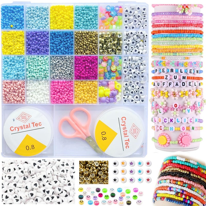 Bracelet Making Kit Beads for Bracelet Jewelry Making 16 Colors Bracelet Making Kit for Girls Adults Friendship Bracelet Making Kit with Letter Beads for DIY 4000 Pic Craft Gift with 2 Cord 1 Scissor
