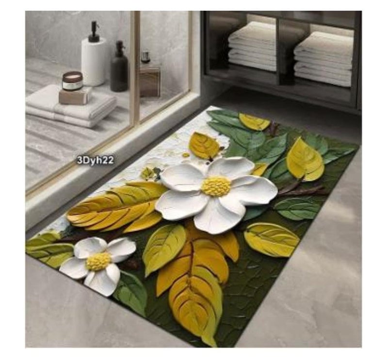 Rylan Bathroom Mat,Door mat Door Mat, Rubber Non-Slip Quick Dry Rugs Fit Under Door Super Absorbent Thin Fashion Washable Oval Floor Bath Mat for Bathroom, Bathtub, Shower and Sink (Champo-1 pc). - Image 4