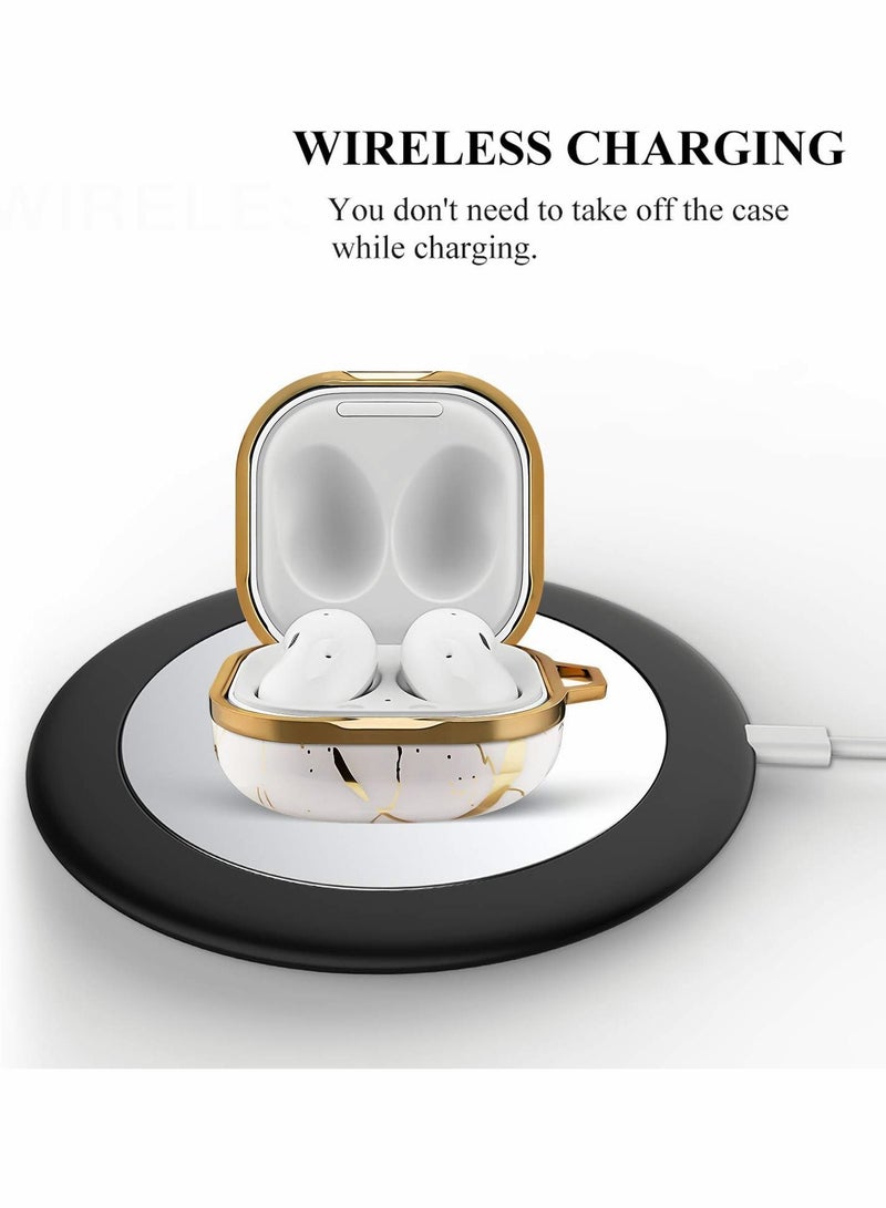 Y&D Wireless Bluetooth Headphone Case for Samsung Galaxy Buds 2/ Pro/ Live TPU Drop Resistant with Keychain (Platinum Marble Color) - Image 5