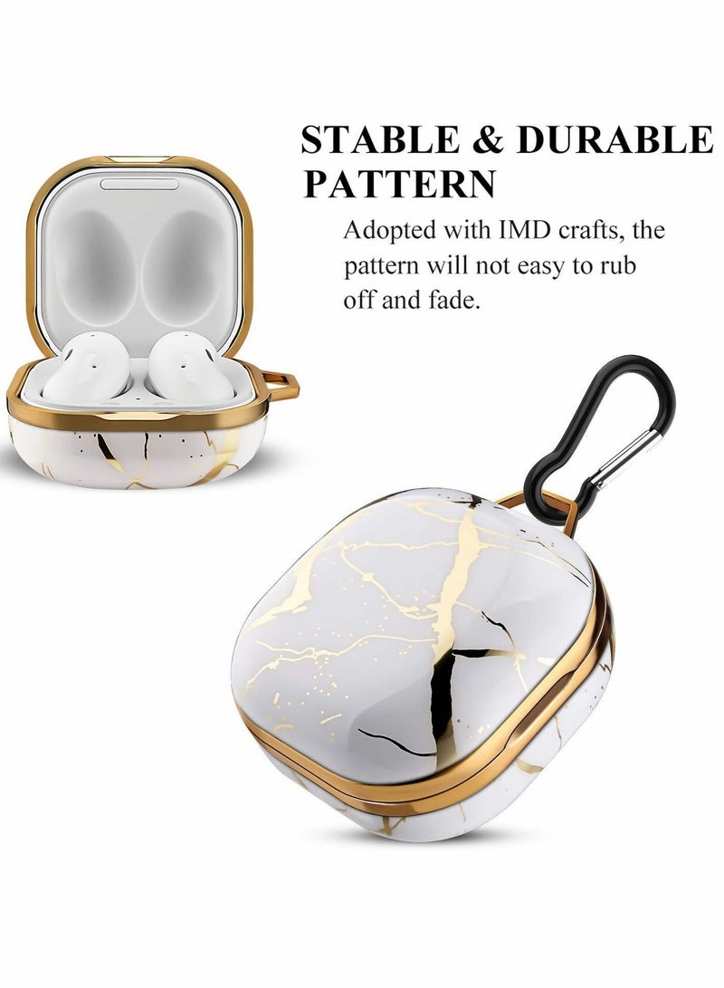 Y&D Wireless Bluetooth Headphone Case for Samsung Galaxy Buds 2/ Pro/ Live TPU Drop Resistant with Keychain (Platinum Marble Color) - Image 3