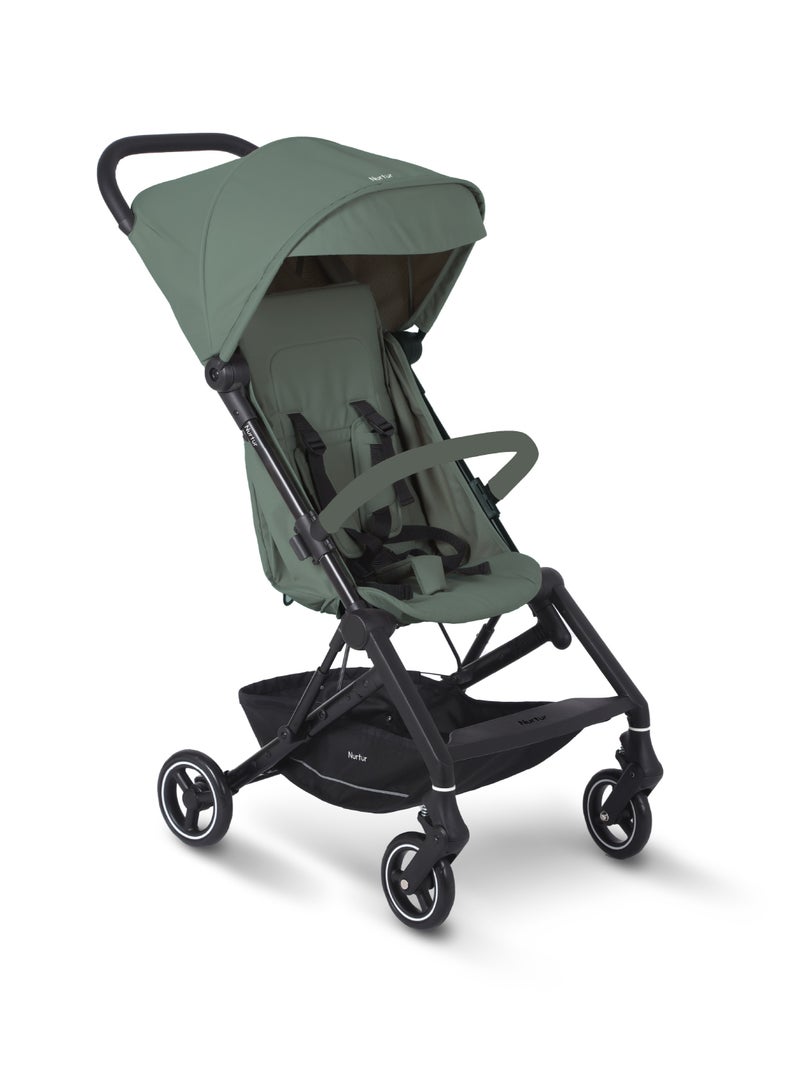 Nurtur Pixel Baby/Kids Travel Cabin Stroller, Aluminium Alloy, leatherette details, 0 36 months, Storage Basket, Detachable Bumper, 5 Point Safety Harness, Compact Foldable Design, Sand - Image 1