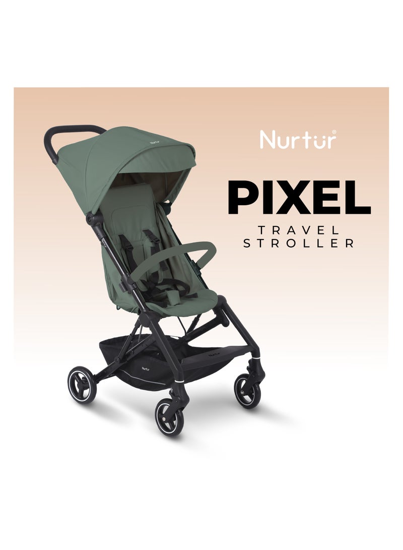 Nurtur Pixel Baby/Kids Travel Cabin Stroller, Aluminium Alloy, leatherette details, 0 36 months, Storage Basket, Detachable Bumper, 5 Point Safety Harness, Compact Foldable Design, Sand - Image 2