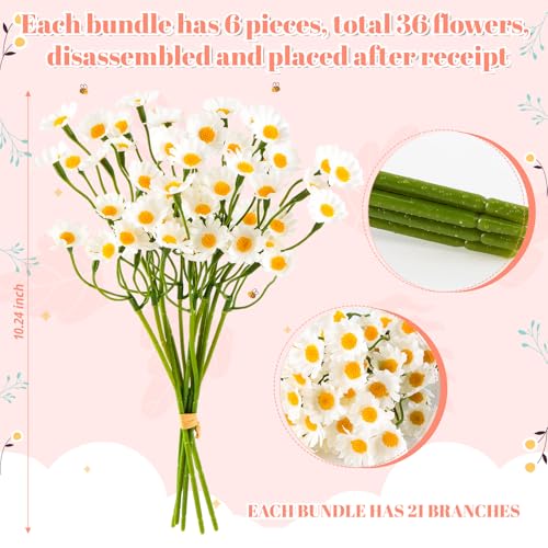 ALDMIO 18Pcs Artificial White Daisy Flowers, 3 Bundles 10 Inch Small Fake Daisies for Home Summer Decor, Fake Spring Wild Flowers for Party Decoration - Image 2