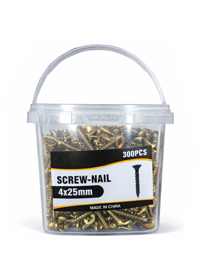 300PCS M4x25mm Flat Head Self Tapping Wood Screws – Yellow Zinc Self Drilling Woodworking Screws for Furniture, Carpentry and DIY Wood Fixing - Image 1