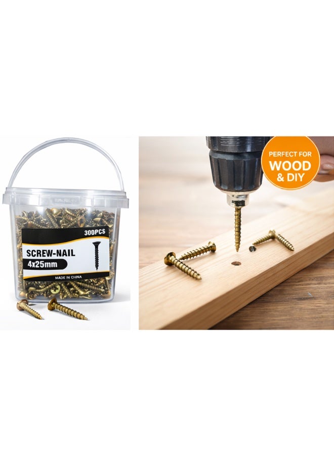 300PCS M4x25mm Flat Head Self Tapping Wood Screws – Yellow Zinc Self Drilling Woodworking Screws for Furniture, Carpentry and DIY Wood Fixing - Image 4