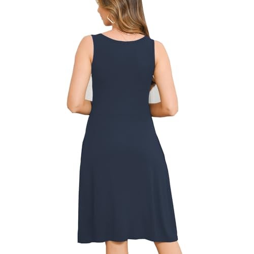 Bearsland Women's Sleeveless Maternity Dress Nursing Breastfeeding Dresses with Pockets,Azure,L - Image 5