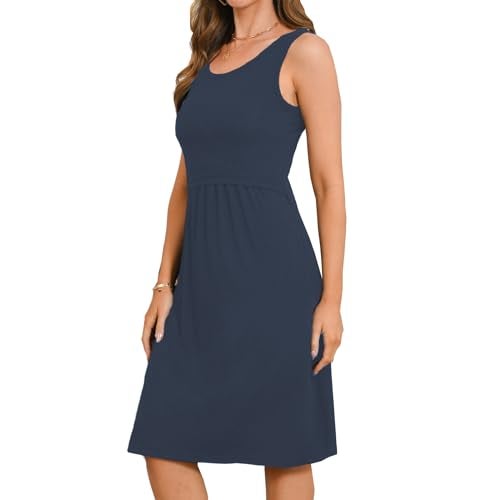 Bearsland Women's Sleeveless Maternity Dress Nursing Breastfeeding Dresses with Pockets,Azure,L - Image 1