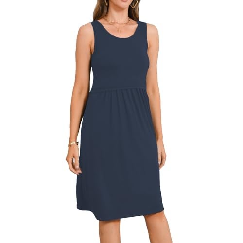 Bearsland Women's Sleeveless Maternity Dress Nursing Breastfeeding Dresses with Pockets,Azure,L - Image 4