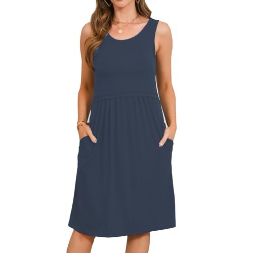 Bearsland Women's Sleeveless Maternity Dress Nursing Breastfeeding Dresses with Pockets,Azure,L - Image 2