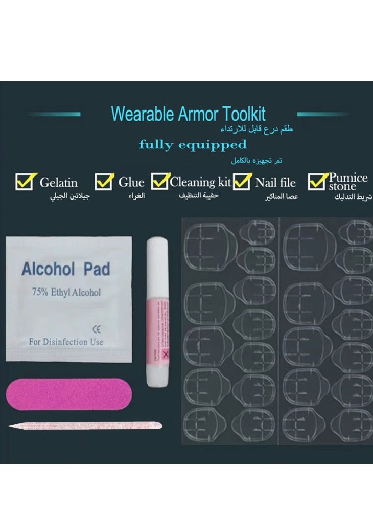 جوسكوين أظافر لاصقة جاهزة للاستخدام، 24 قطعة، شكل لوز متوسط وقصير، مجموعة من 24 قطعة فنية منعشة، أظافر صناعية قابلة لإعادة الاستخدام لفصل الربيع والصيف. مجموعة أظافر أكريليك مع لاصق. - Image 4