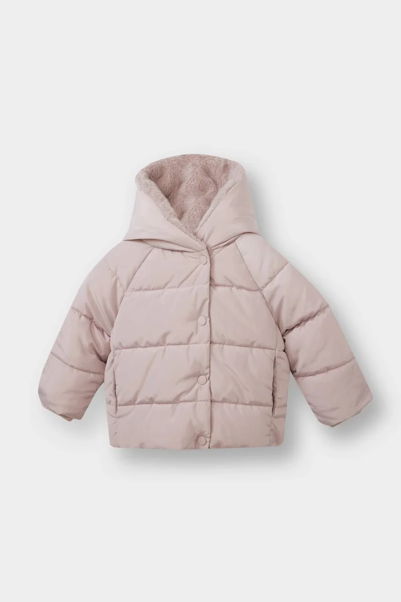 ديفاكتو Baby Girl Hooded Faux Fur Lined Puffer Jacket