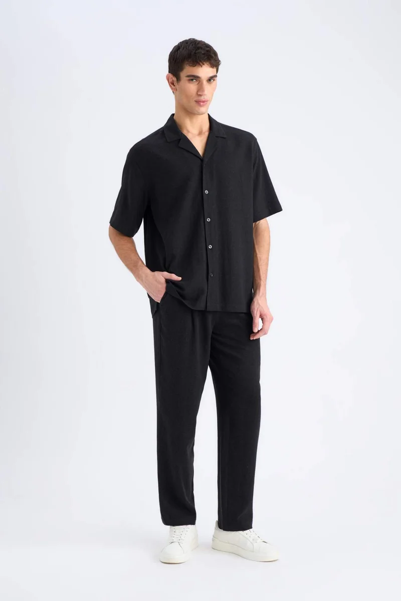 ديفاكتو Viscose Regular Fit Linen Blend Straight Leg Summer Joggers