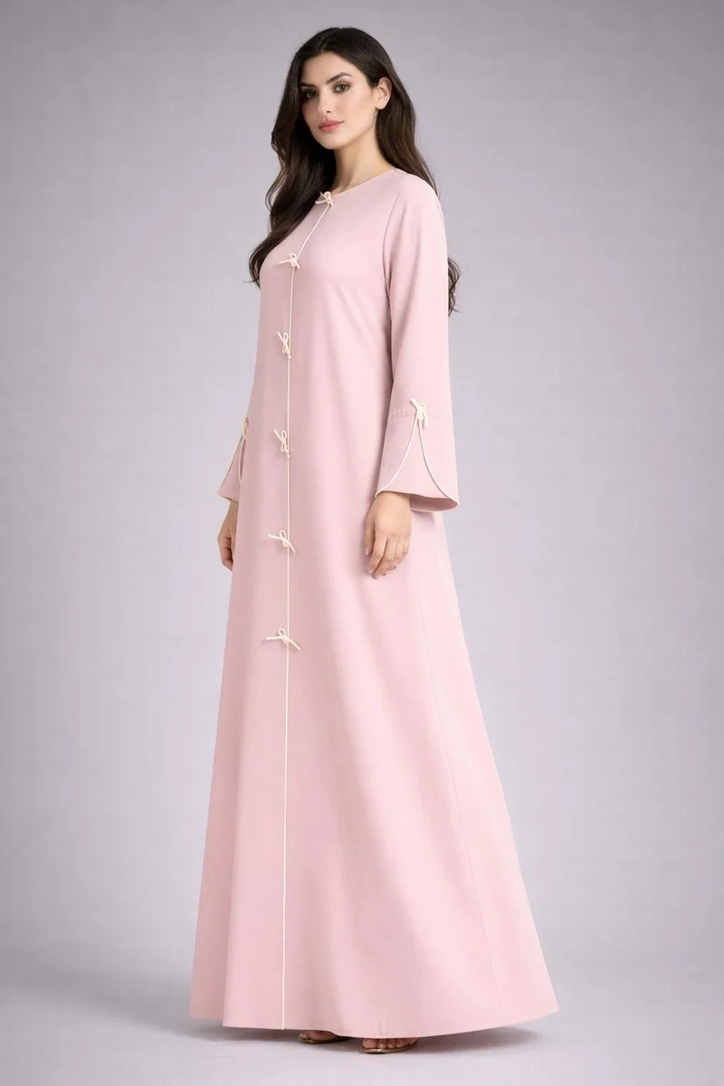 MSquare Fashion Pink Korean Nida Abaya | Luxury Modest Wear with Contrast Piping