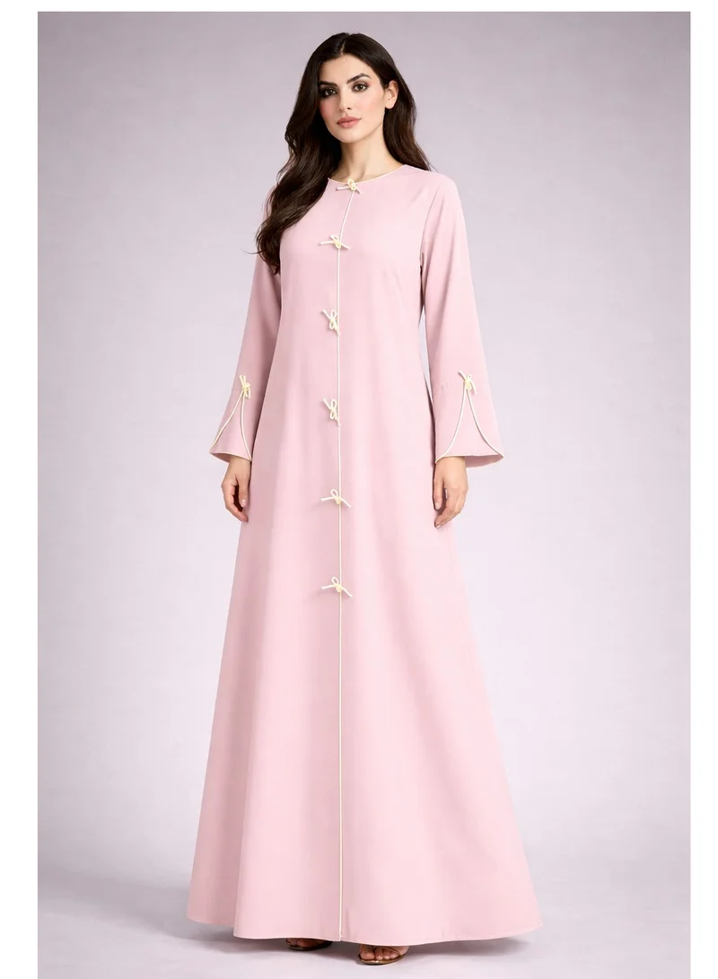 Pink Korean Nida Abaya | Luxury Modest Wear with Contrast Piping