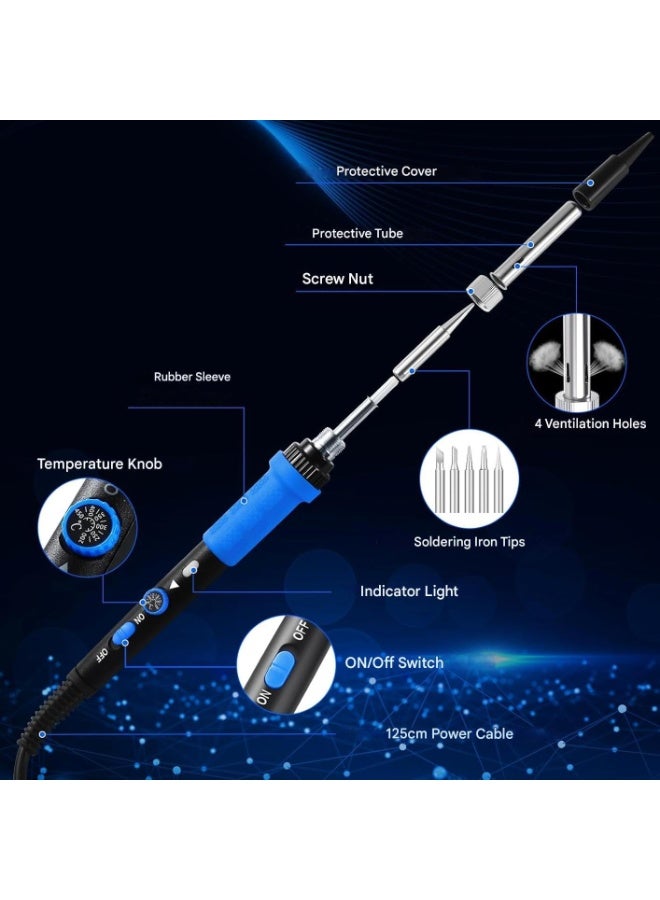 Soldering Iron Kit 80W Adjustable Temperature With Welding Tool, Digital Multimeter, Desoldering Pump,Electric pen,Soldering Iron Tips,Wire Stripper Cutter,Tweezers, Iron Stand, Electronic Wire - Image 2
