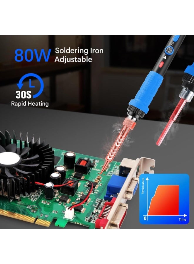Soldering Iron Kit 80W Adjustable Temperature With Welding Tool, Digital Multimeter, Desoldering Pump,Electric pen,Soldering Iron Tips,Wire Stripper Cutter,Tweezers, Iron Stand, Electronic Wire - Image 3