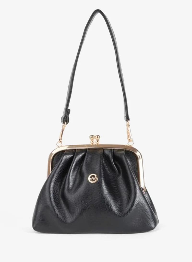 Women's Black Daisy Medium Size Double-Strap Lined Burs Closing Hand, Arm and Shoulder Bag.