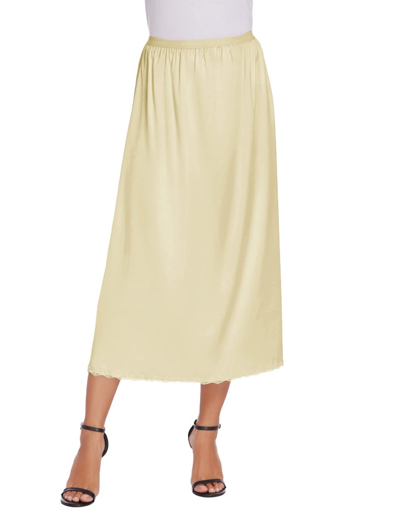 Avidlove Satin Culotte Slips for Women Long Half Slip Lace Underskirt(Beige,M) - Image 1