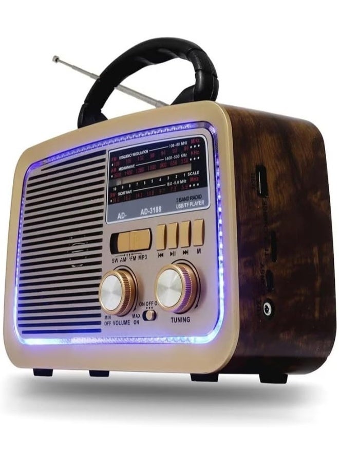 راديو بثلاث قنوات FM - AM - SW ذهبي/بني/أسود بلوتوث AUX بطاقة TF قرص فلاش USB - Image 2