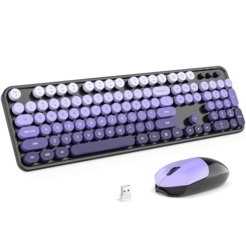 KNOWSQT Wireless Keyboard and Mouse Combo - Black-Purple Colorful 2.4G Typewriter Full-Size Cute Keyboards - USB Receiver Plug and Play, for Computer, PC, Laptop, Desktop, Windows - Image 1