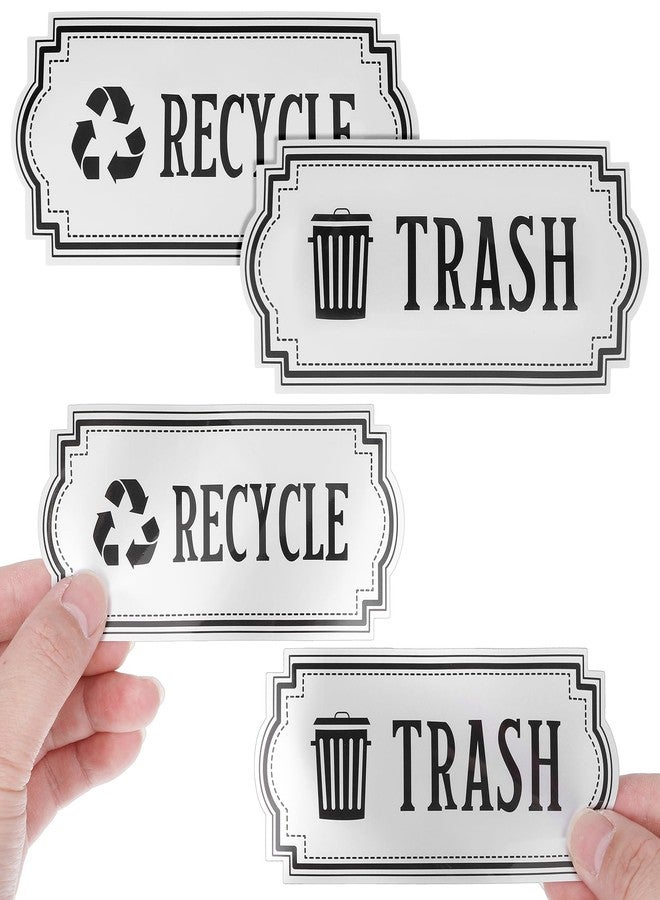 Macuezu 4 PCS Recycle and Trash Stickers, 4.72" X 2.2" Small Self-Adhesive Vinyl Recycling Bin Label Stickers for Indoor/Outdoor Trash Bins Home Kitchen Office Garbage Can - Image 1
