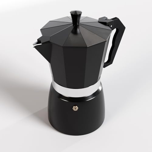 Harions Aluminium Italian Espresso Stove Coffee Maker Filter Coffee Percolator - Moka Pot (Black Silver 3cup) - Image 2