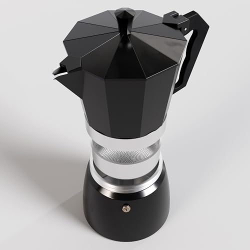 Harions Aluminium Italian Espresso Stove Coffee Maker Filter Coffee Percolator - Moka Pot (Black Silver 3cup) - Image 4
