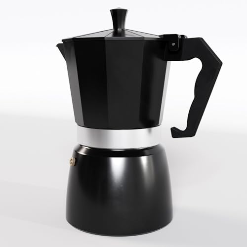 Harions Aluminium Italian Espresso Stove Coffee Maker Filter Coffee Percolator - Moka Pot (Black Silver 3cup) - Image 1