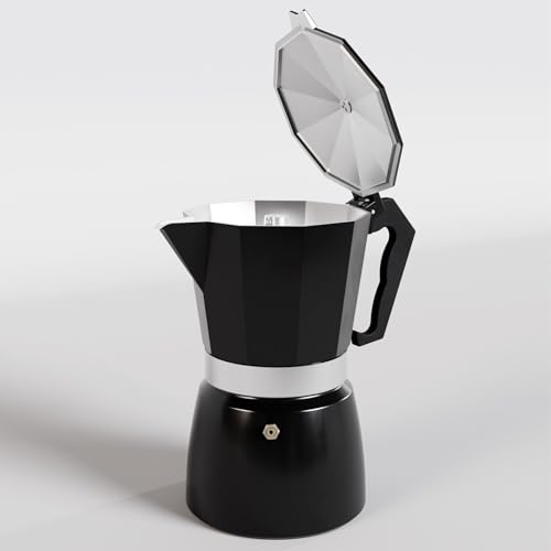 Harions Aluminium Italian Espresso Stove Coffee Maker Filter Coffee Percolator - Moka Pot (Black Silver 3cup) - Image 5
