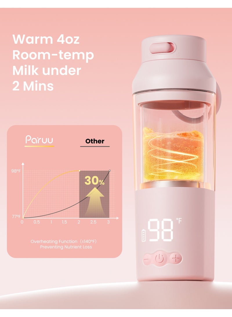 Paruu Portable Bottle Warmer for Travel, Easy-Clean Wide Mouth, Portable Milk Warmer with Fast Heating for Night Feeding, 7-Temp Control, Large 12oz - Image 2