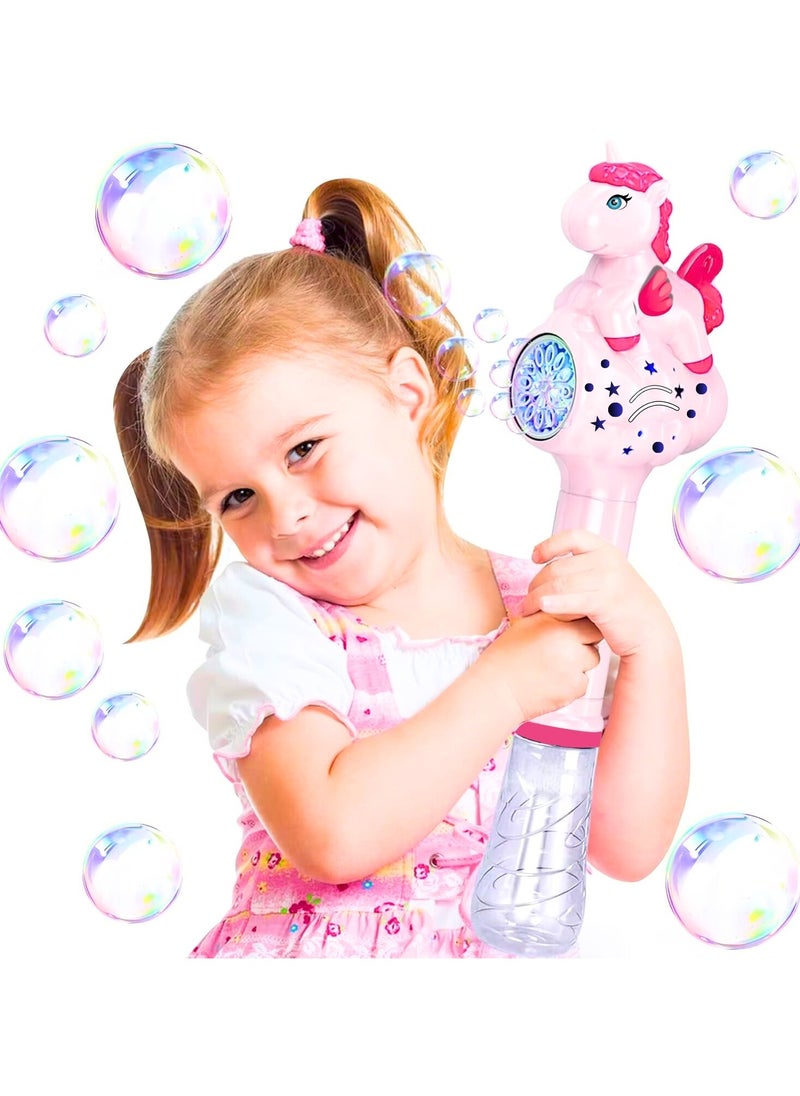 VIO Unicorn Bubble Machine Bubble Wand Light Up Bubble Blower Automatic Bubble Maker with 1 Bottle Solution For Kids Babies Toddlers Girls Children Indoor Outdoor Toys Gifts Birthday Party Favors  - Image 1