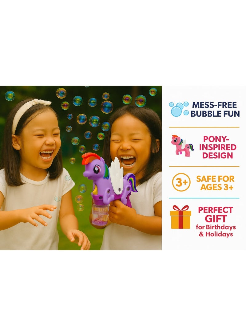 فيو آلة فقاعات البوني مع عصا فقاعات مضيئة ألعاب نفخ الفقاعات للأطفال ماكينة فقاعات أوتوماتيكية مع محلول فقاعات قابل لإعادة التعبئة آلة فقاعات محمولة للأطفال والرضع والصبيان والبنات للأطفال هدايا الألعاب الداخلية والخارجية وهدية أعياد الميلاد - Image 4