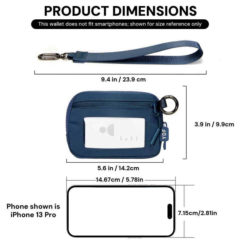 YDF Keychain Wallet for Women Mini Zip Card Holder with ID Window Coin Purse Detachable Wristlet Small Wallets navy blue - Image 4