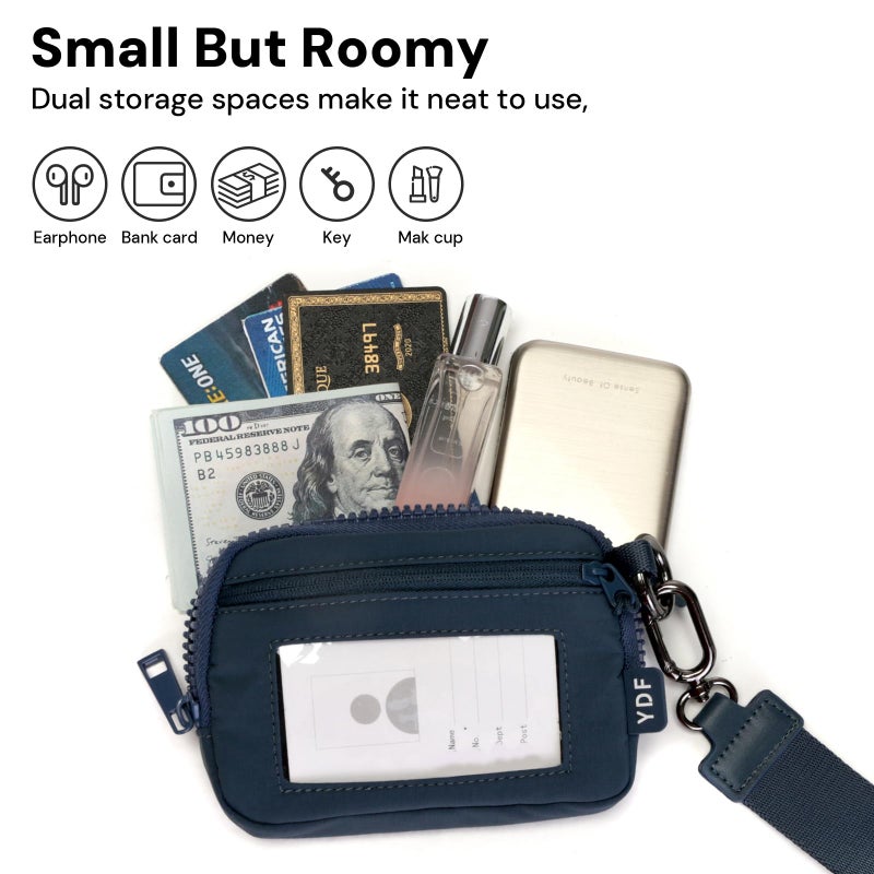 YDF Keychain Wallet for Women Mini Zip Card Holder with ID Window Coin Purse Detachable Wristlet Small Wallets navy blue - Image 2