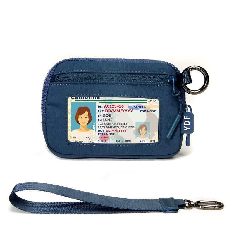 YDF Keychain Wallet for Women Mini Zip Card Holder with ID Window Coin Purse Detachable Wristlet Small Wallets navy blue - Image 1