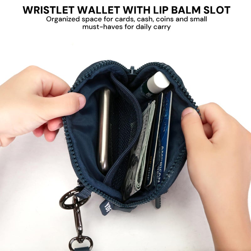 YDF Keychain Wallet for Women Mini Zip Card Holder with ID Window Coin Purse Detachable Wristlet Small Wallets navy blue - Image 3