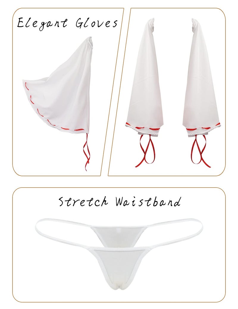paloli Women Japanese Anime Miko Cosplay Outfit, Red And White Kimono Bra And Panty Set Witch Cosplay Costume - Image 5