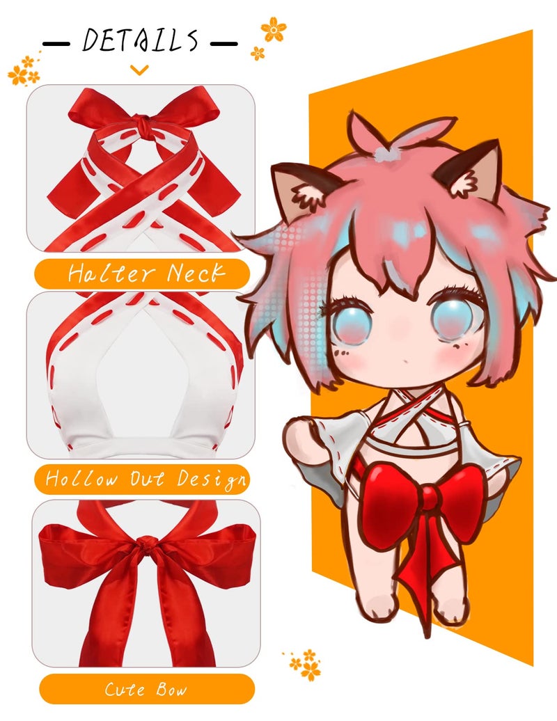 paloli Women Japanese Anime Miko Cosplay Outfit, Red And White Kimono Bra And Panty Set Witch Cosplay Costume - Image 4