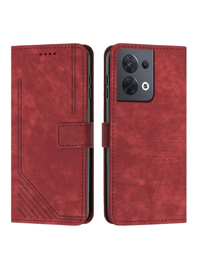 S-TOP Case For OPPO Reno8 5G Skin Feel Stripe Pattern Leather Phone Case with Lanyard - Image 2