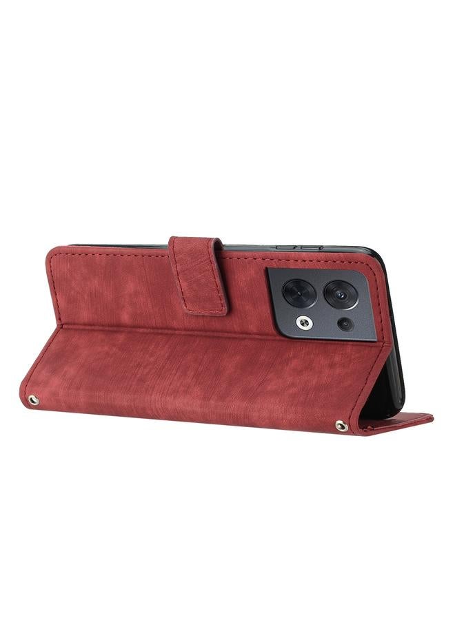 S-TOP Case For OPPO Reno8 5G Skin Feel Stripe Pattern Leather Phone Case with Lanyard - Image 3