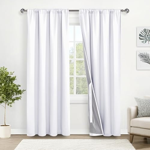 XWZO 100% Blackout Curtains 2 Panels with Tiebacks- Heat and Full Light Blocking Window Treatment with Black Liner for Bedroom/Nursery, Rod Pocket & Back Tab, White, W52 x L84 Inches Long, Set of 2 - Image 2