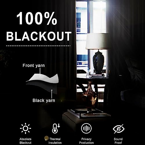 XWZO 100% Blackout Curtains 2 Panels with Tiebacks- Heat and Full Light Blocking Window Treatment with Black Liner for Bedroom/Nursery, Rod Pocket & Back Tab, White, W52 x L84 Inches Long, Set of 2 - Image 4