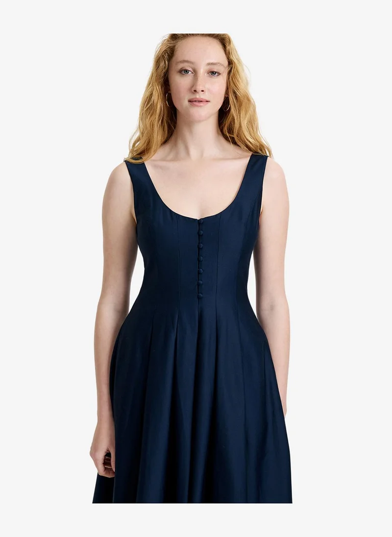 فرنش كونكشن Women's Marine Cotton Sateen Midi Dress