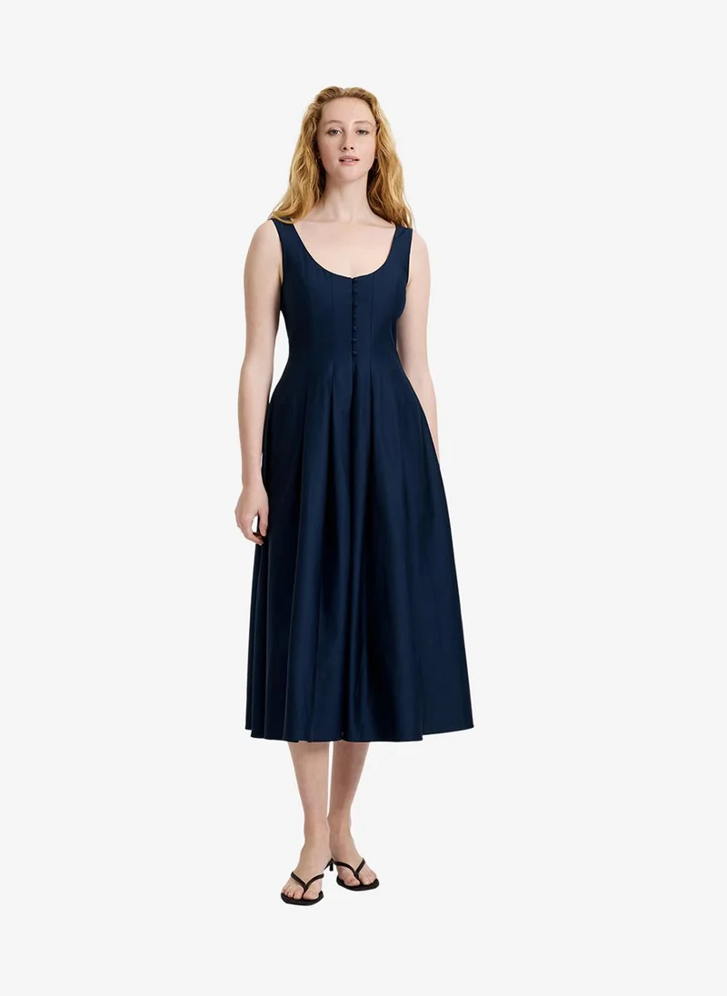 Women's Marine Cotton Sateen Midi Dress