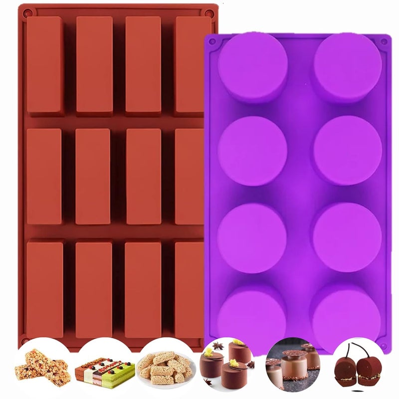 HUSAINI MART 12 Cavity Rectangular bar with 8 Cavity Cylinder bar Mould Combo DIY Baking Cake DecoratingPudding MuffinPastryCookiesBiscuit Cupcake - Image 1