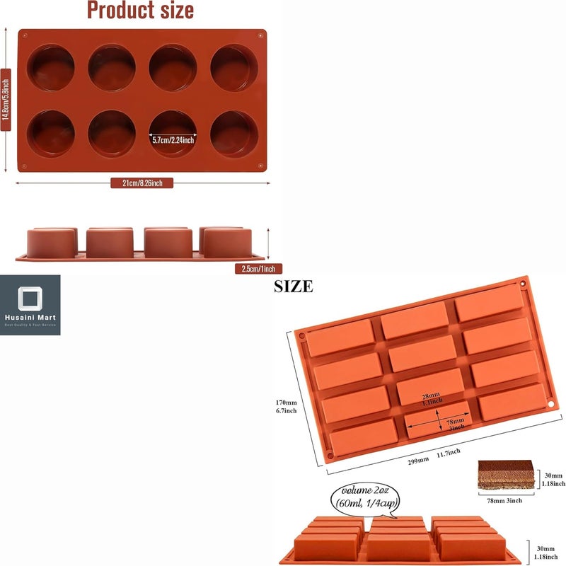 HUSAINI MART 12 Cavity Rectangular bar with 8 Cavity Cylinder bar Mould Combo DIY Baking Cake DecoratingPudding MuffinPastryCookiesBiscuit Cupcake - Image 2